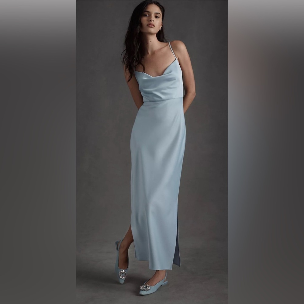 Never worn BHLDN Cali Satin Charmeuse Midi Dress in ice blue from Anthropologie